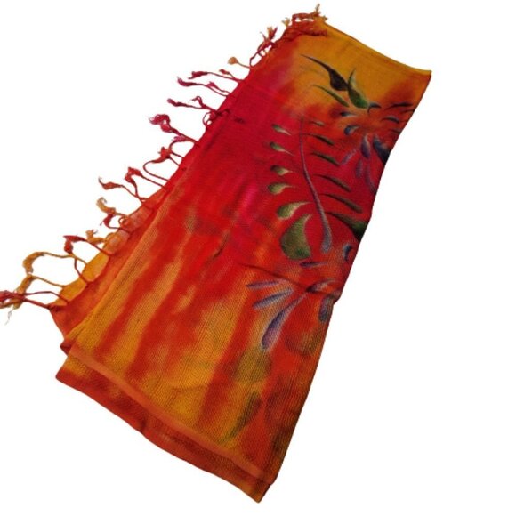 Orange Red and Yellow Rectangular Soft Light Scarf - Picture 2 of 10